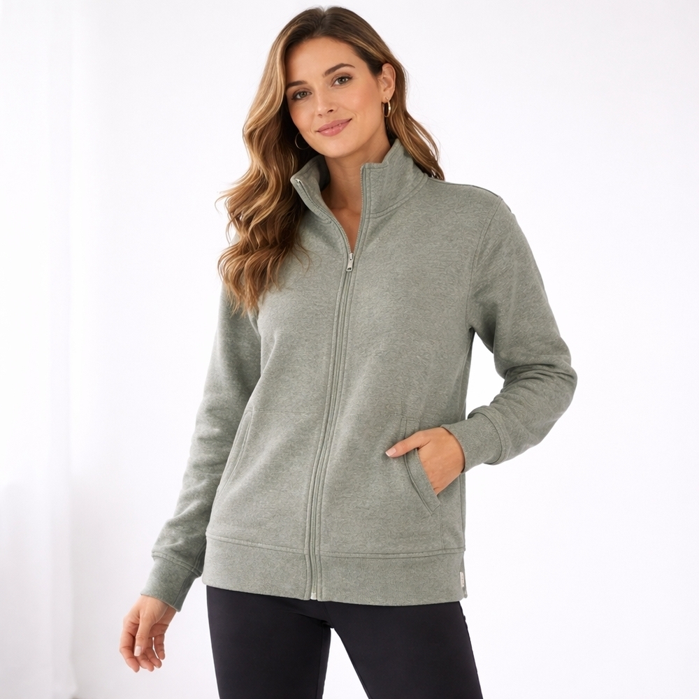 Mondetta Women Full Zip Fleece Jacket M Green Heathered New w/ Tags
